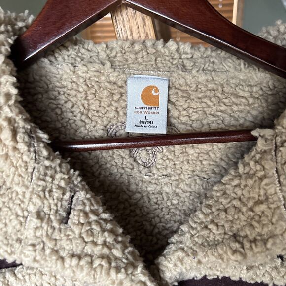 Carhartt Boulder Parka Womens Large Brown Faux Suede Sherpa Lined Coat Jacket - Picture 4 of 7